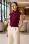 Bluz-Bordo Kolsuz Büzgülü Sandy Bluz 2430-rulem