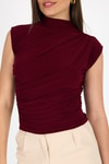 Bluz-Bordo Kolsuz Büzgülü Sandy Bluz 2430-rulem