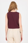 Bluz-Bordo V Yaka Kolsuz Crop Bluz 8027-rulem