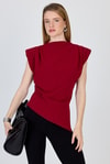 Bluz-Bordo Vatkalı Asimetrik Kesim Kolsuz Bluz 242185-rulem