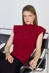 Bluz-Bordo Vatkalı Asimetrik Kesim Kolsuz Bluz 242185-rulem