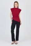 Bluz-Bordo Vatkalı Asimetrik Kesim Kolsuz Bluz 242185-rulem
