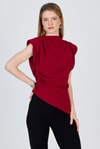 Bluz-Bordo Vatkalı Asimetrik Kesim Kolsuz Bluz 242185-rulem