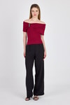 Bluz-Bordo Viskoz/Yumuşak Kumaş Madonna Yaka Toka Detaylı Bluz 1475-rulem