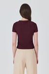 Bluz-Bordo Yaka Aksesuar Detaylı Örme Tişört 2224-rulem