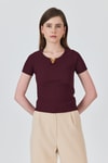 Bluz-Bordo Yaka Aksesuar Detaylı Örme Tişört 2224-rulem