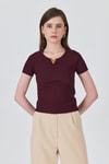 Bluz-Bordo Yaka Aksesuar Detaylı Örme Tişört 2224-rulem