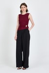 Bluz-Bordo Yan Toka Detaylı Büzgülü Kolsuz Bluz 020-rulem