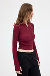 Bluz-Bordo Yarım Balıkçı Yaka Fermuarlı Body 2447-rulem