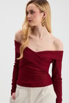 Bluz-Çapraz Madonna Yaka Bluz 12748 Bordo -rulem