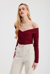Bluz-Çapraz Madonna Yaka Bluz 12748 Bordo -rulem