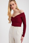Bluz-Çapraz Madonna Yaka Bluz 12748 Bordo -rulem