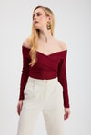 Bluz-Çapraz Madonna Yaka Bluz 12748 Bordo -rulem