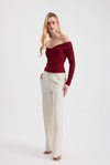 Bluz-Çapraz Madonna Yaka Bluz 12748 Bordo -rulem