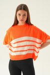 Bluz-Çizgi Detay Oversize Tişört 1454 Orange -rulem