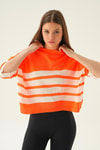 Bluz-Çizgi Detay Oversize Tişört 1454 Orange -rulem