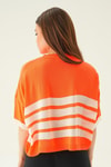 Bluz-Çizgi Detay Oversize Tişört 1454 Orange -rulem