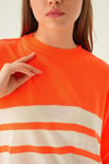 Bluz-Çizgi Detay Oversize Tişört 1454 Orange -rulem