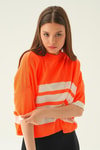 Bluz-Çizgi Detay Oversize Tişört 1454 Orange -rulem