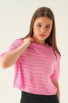 Bluz-Çizgili Tişört 1488 Pembe -rulem