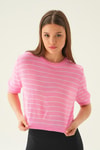 Bluz-Çizgili Tişört 1488 Pembe -rulem