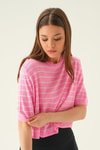 Bluz-Çizgili Tişört 1488 Pembe -rulem