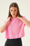 Bluz-Çizgili Tişört 1488 Pembe -rulem