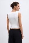 Bluz-Dantelli Degaje Yaka Kolsuz Bluz 3239 Ekru -rulem