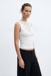 Bluz-Dantelli Degaje Yaka Kolsuz Bluz 3239 Ekru -rulem