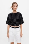 Bluz-Geniş Kol Puantiyeli Bel Oturtma Bluz 36017 Siyah -rulem