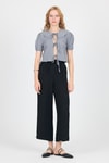 Bluz-Gri Bağlama Detaylı Bebe Yaka Crop Bluz 8064-rulem