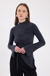 Bluz-Gri Büzgü Detaylı Balıkçı Yaka Bluz 2458-rulem