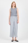 Bluz-Gri V Yaka Kolsuz Crop Bluz 8027-rulem