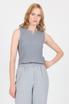Bluz-Gri V Yaka Kolsuz Crop Bluz 8027-rulem