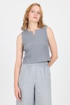 Bluz-Gri V Yaka Kolsuz Crop Bluz 8027-rulem
