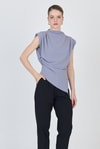 Bluz-Gri Vatkalı Asimetrik Kesim Kolsuz Bluz 242185-rulem