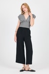 Bluz-Gri Vatkalı V Yaka Kruvaze Crop Bluz 4227-rulem