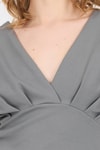 Bluz-Gri Vatkalı V Yaka Kruvaze Crop Bluz 4227-rulem