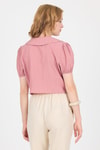 Bluz-Gül Bağlama Detaylı Bebe Yaka Crop Bluz 8064-rulem