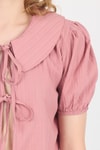 Bluz-Gül Bağlama Detaylı Bebe Yaka Crop Bluz 8064-rulem