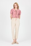 Bluz-Gül Bağlama Detaylı Bebe Yaka Crop Bluz 8064-rulem