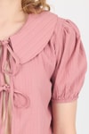Bluz-Gül Bağlama Detaylı Bebe Yaka Crop Bluz 8064-rulem