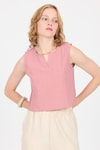 Bluz-Gül V Yaka Kolsuz Crop Bluz 8027-rulem