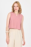 Bluz-Gül V Yaka Kolsuz Crop Bluz 8027-rulem