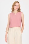 Bluz-Gül V Yaka Kolsuz Crop Bluz 8027-rulem