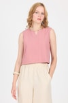 Bluz-Gül V Yaka Kolsuz Crop Bluz 8027-rulem