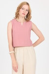Bluz-Gül V Yaka Kolsuz Crop Bluz 8027-rulem
