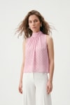 Bluz-Halter Yaka Puantiyeli Şifon Bluz 2932 Pembe -rulem