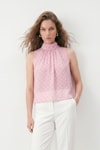 Bluz-Halter Yaka Puantiyeli Şifon Bluz 2932 Pembe -rulem