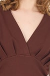 Bluz-Kahve Vatkalı V Yaka Kruvaze Crop Bluz 4227-rulem